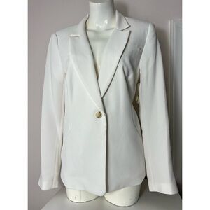 1. State Ecru Off White Textured Crepe One Button Blazer Jacket Size 12 Large